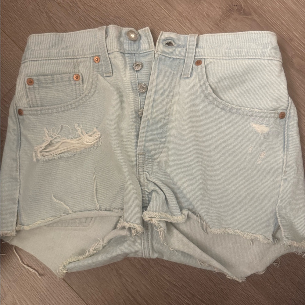 Levi’s Light Blue Distressed Denim Shorts